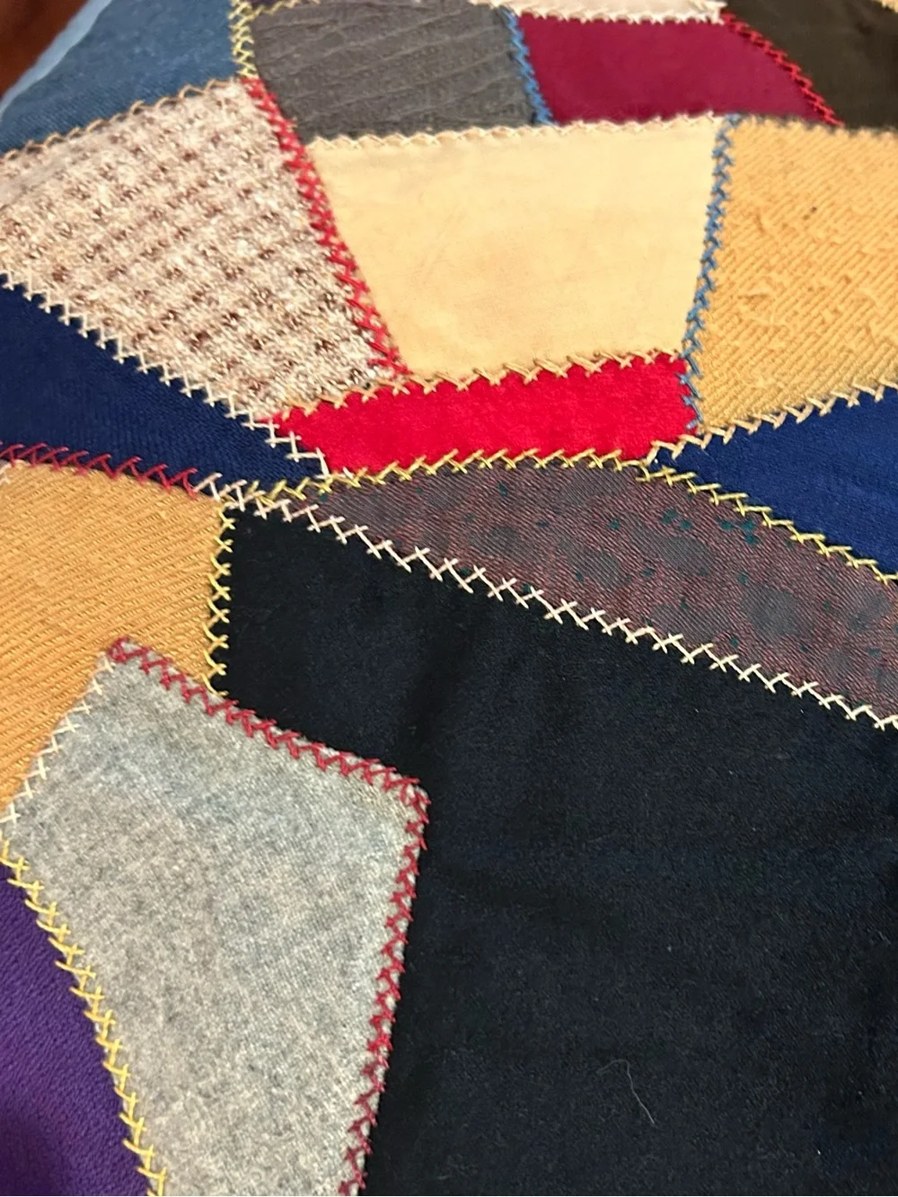 Antique Handmade Crazy Quilt, Folk Art, Hand Tied, Cottagecore Farmhouse 60x76